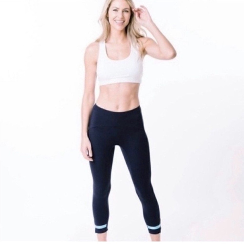 ZYIA Navy Strap Deluxe Hi-Rise Leggings 7/8 Size 4 NWT & Bag - Picture 2 of 7